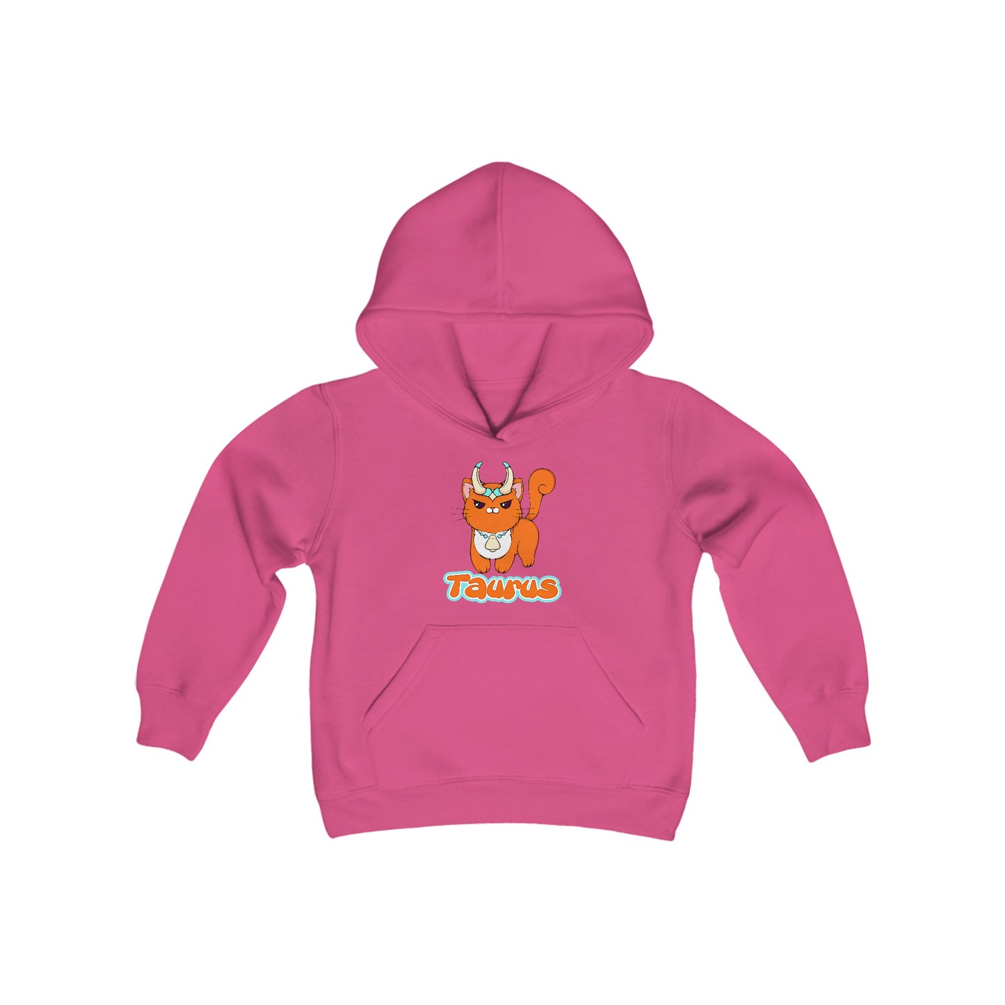 Taurus Anime Cat, Youth Heavy Blend Hooded Sweatshirt