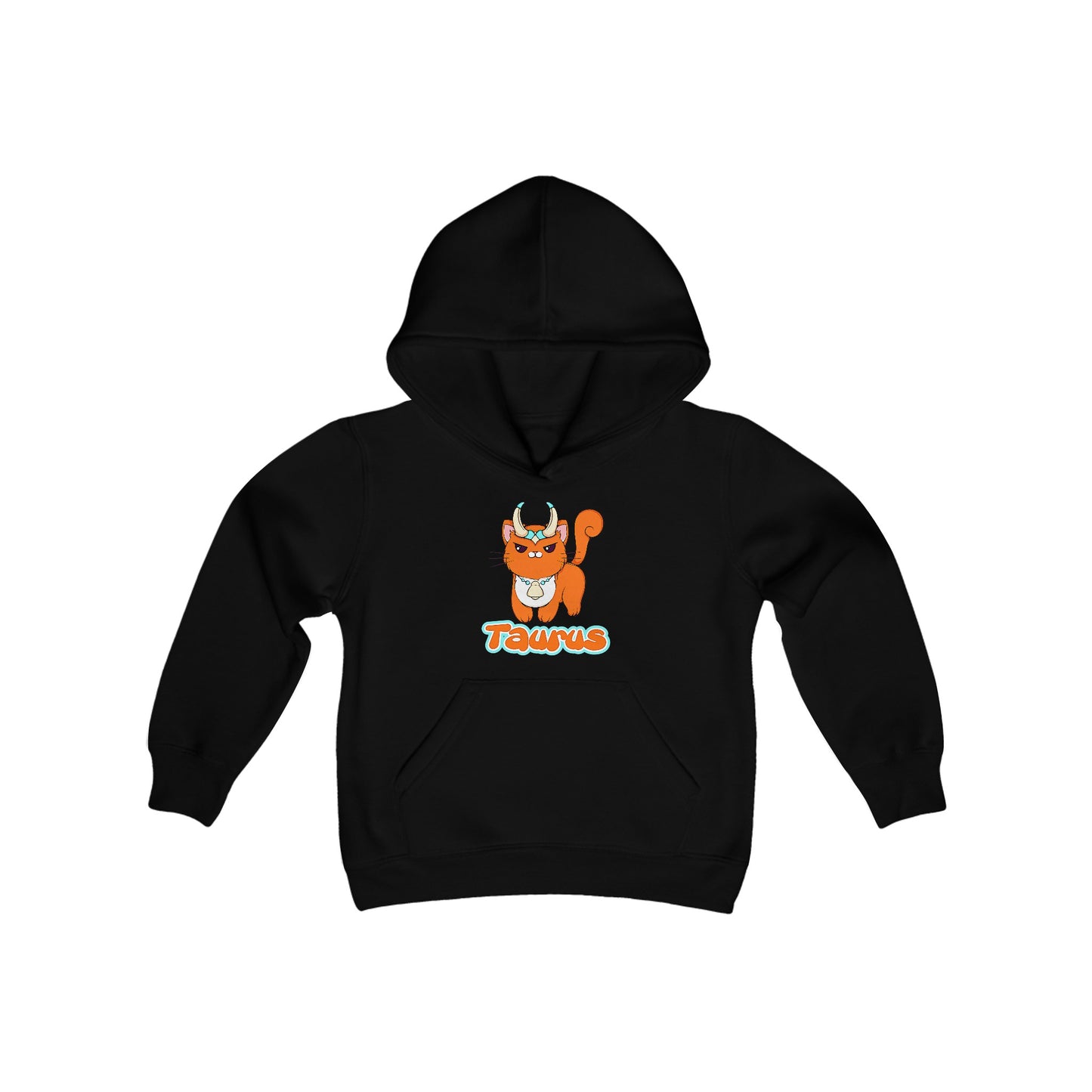 Taurus Anime Cat, Youth Heavy Blend Hooded Sweatshirt