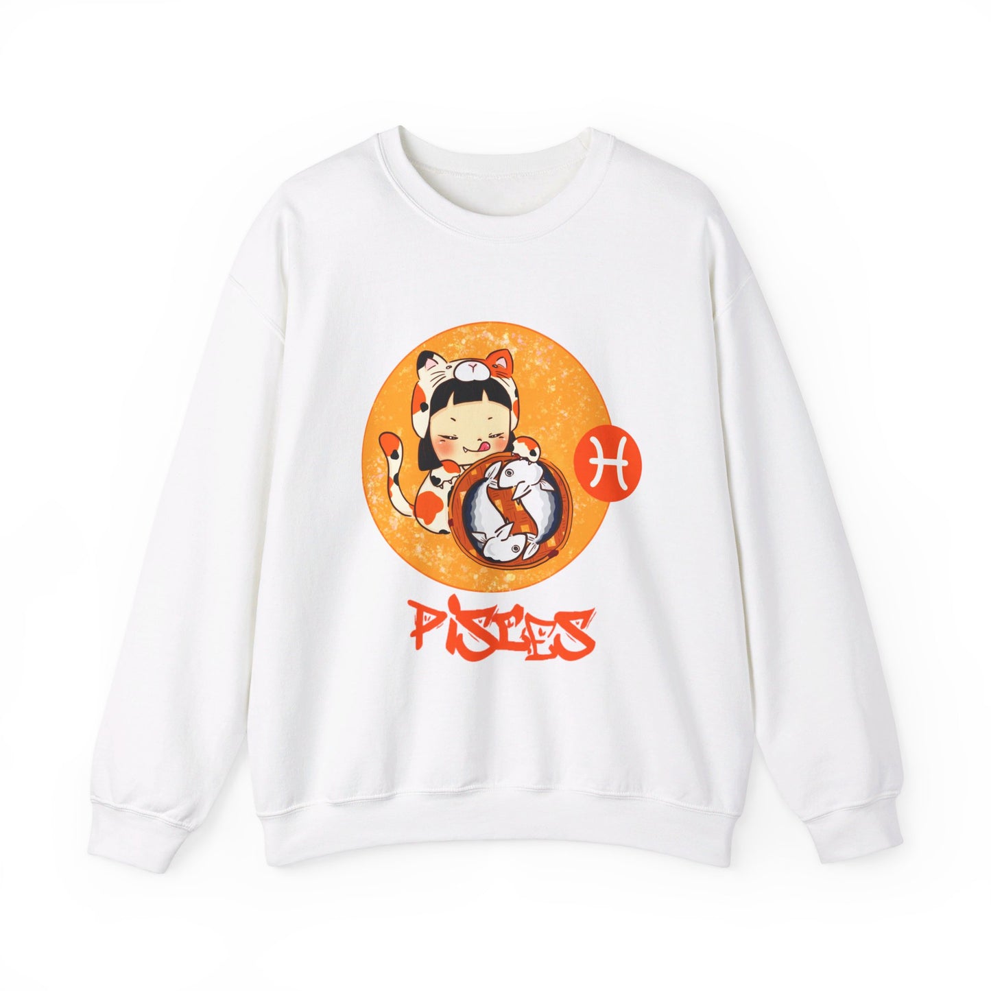 Pisces Chibi Cat Girl & Fish, Unisex Heavy Blend™ Crewneck Sweatshirt