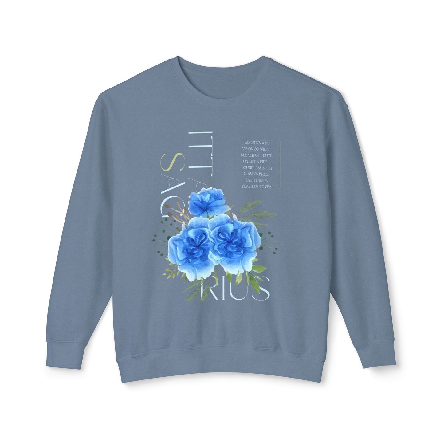 Sagittarius Blue Carnations, Unisex Lightweight Crewneck Sweatshirt