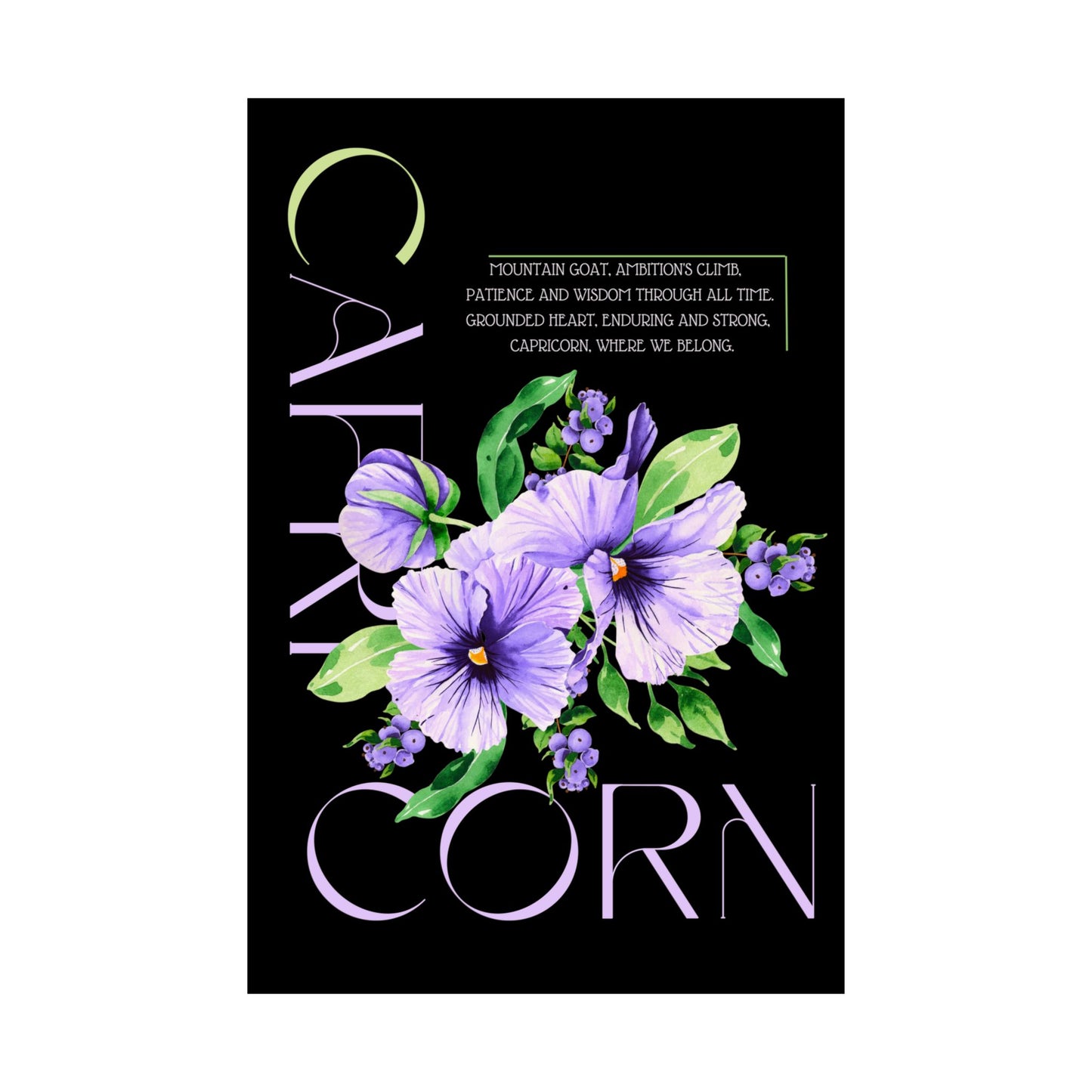 Capricorn Pansies, Matte Vertical Poster (Black)