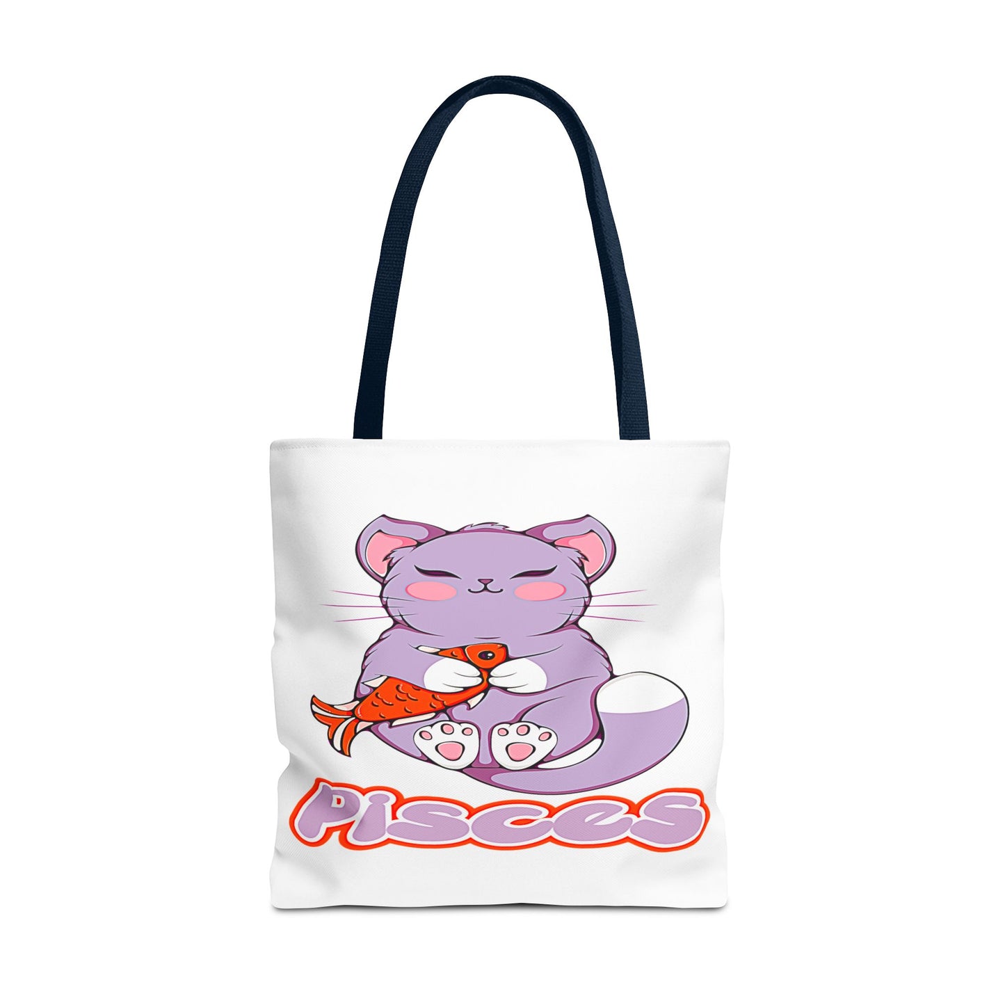 Pisces Anime Cat White Tote Bag, 3 Sizes