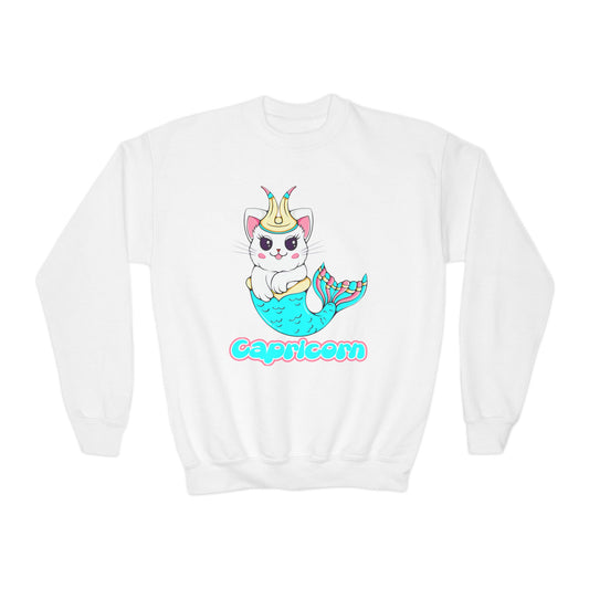 Capricorn Anime Cat,Youth Crewneck Sweatshirt