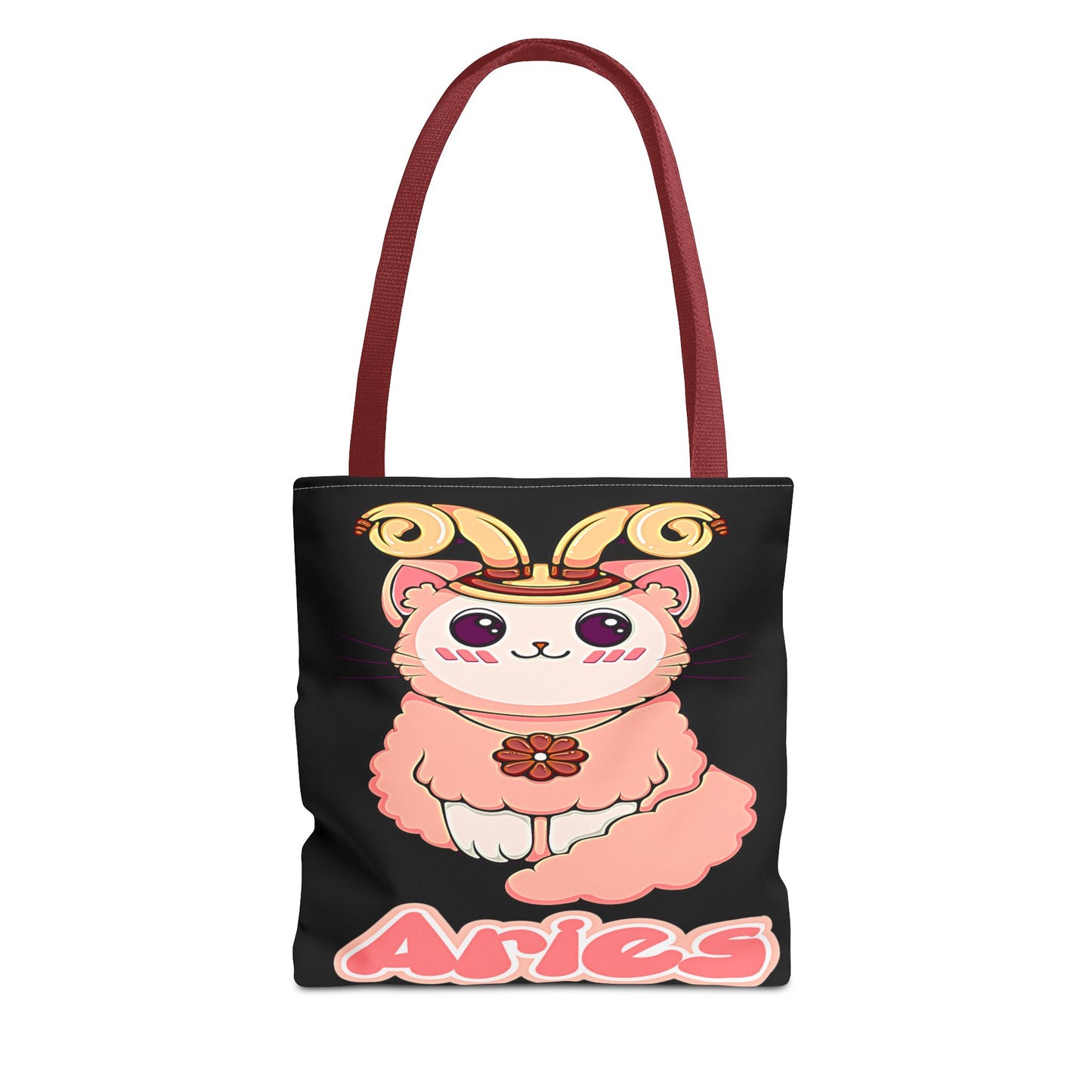 Aries Anime Cat Black Tote Bag, 3 Sizes