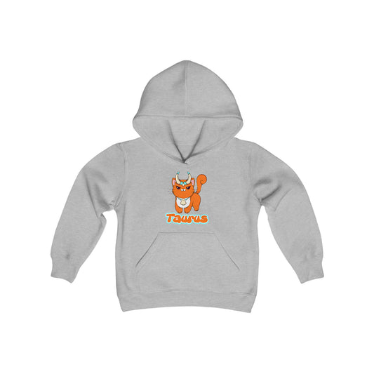 Taurus Anime Cat, Youth Heavy Blend Hooded Sweatshirt