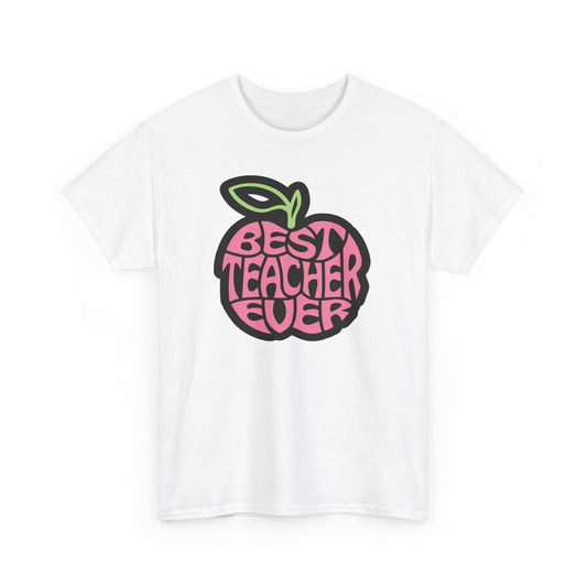 Best Teacher Ever (Pink Apple) Unisex Heavy Cotton Tee