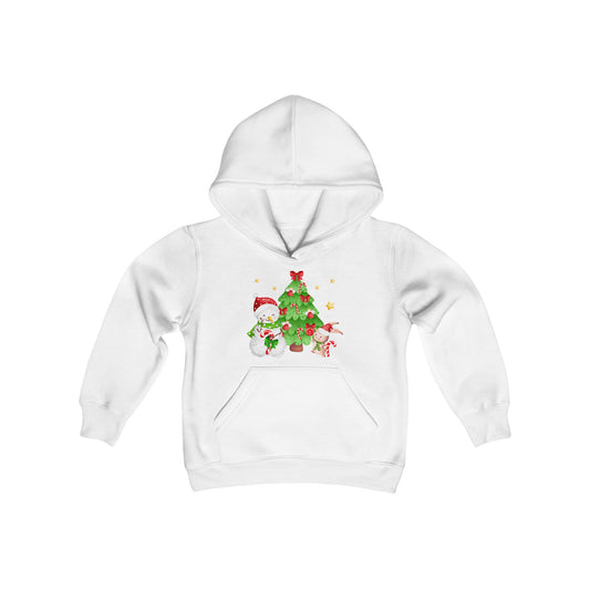 Christmas Bunny & Snowman, Youth Heavy Blend Hooded Sweatshirt