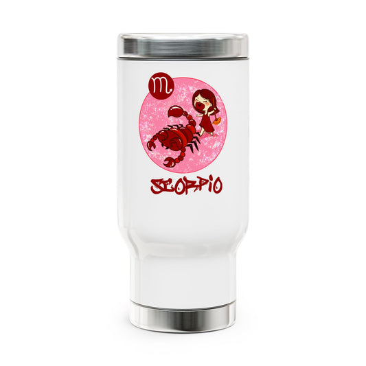 Scorpio Chibi Girl & Scorpion, Stainless Steel Travel Mug with Handle, 14 oz