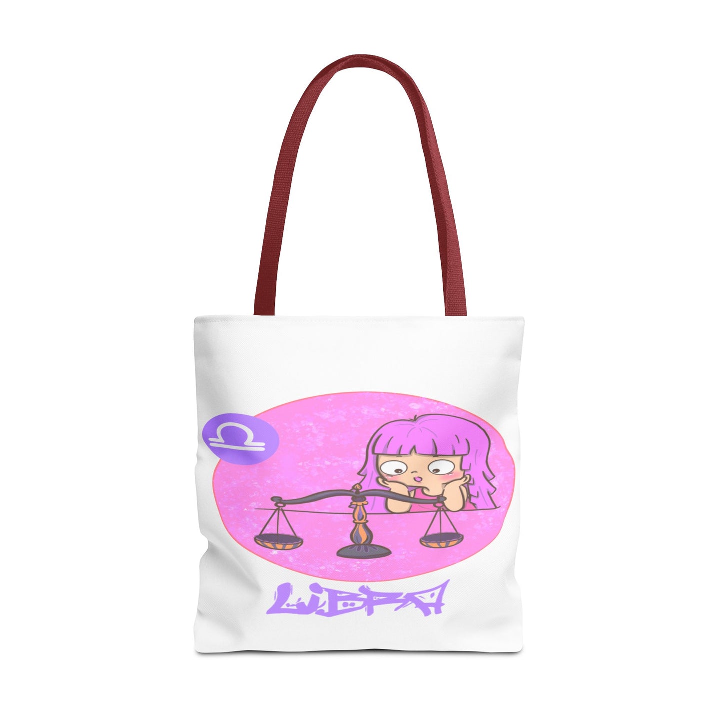 Libra Chibi Girl & Scales White Tote Bag, 3 Sizes