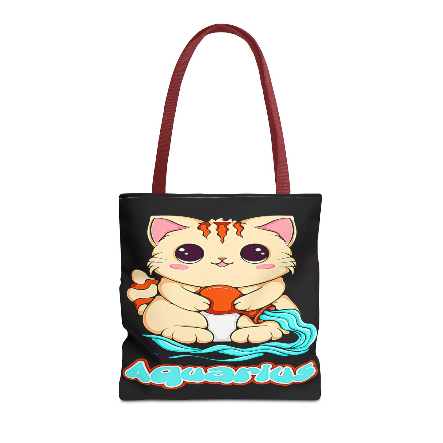 Aquarius Anime Cat Black Tote Bag, 3 Sizes