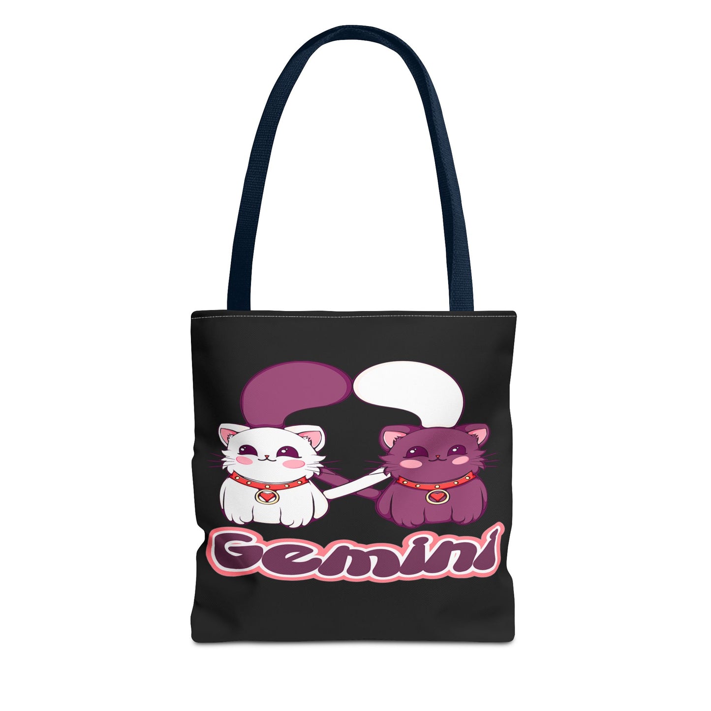 Gemini Anime Cats Black Tote Bag, 3 Sizes