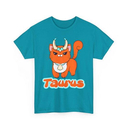 Taurus Anime Cat, Unisex Heavy Cotton Tee