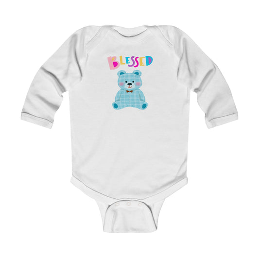 Blessed Bue Teddy Bear, Infant Long Sleeve Bodysuit