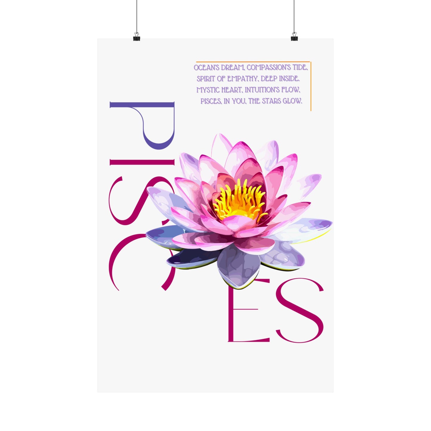 Pisces White Lotus, Matte Vertical Poster (White)