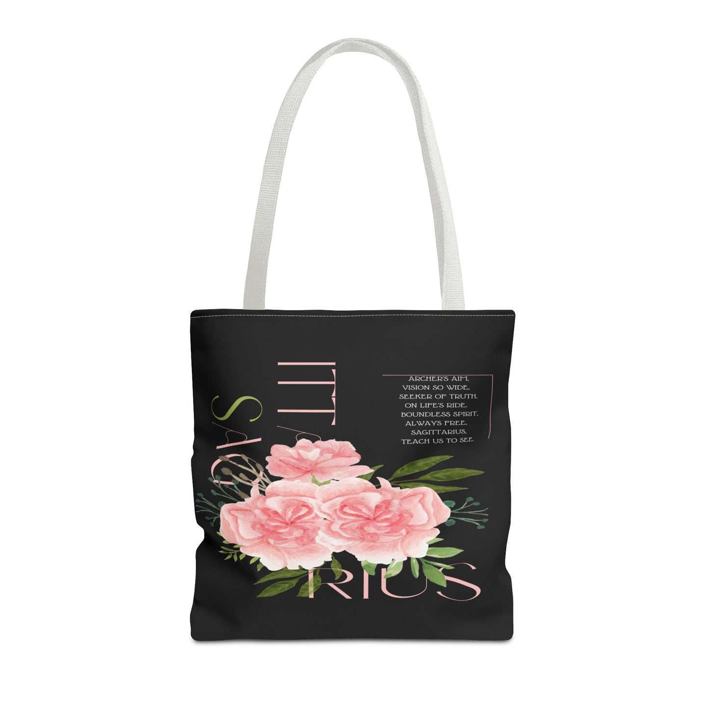 Sagittarius Pink Carnations Black Tote Bag, 3 Sizes