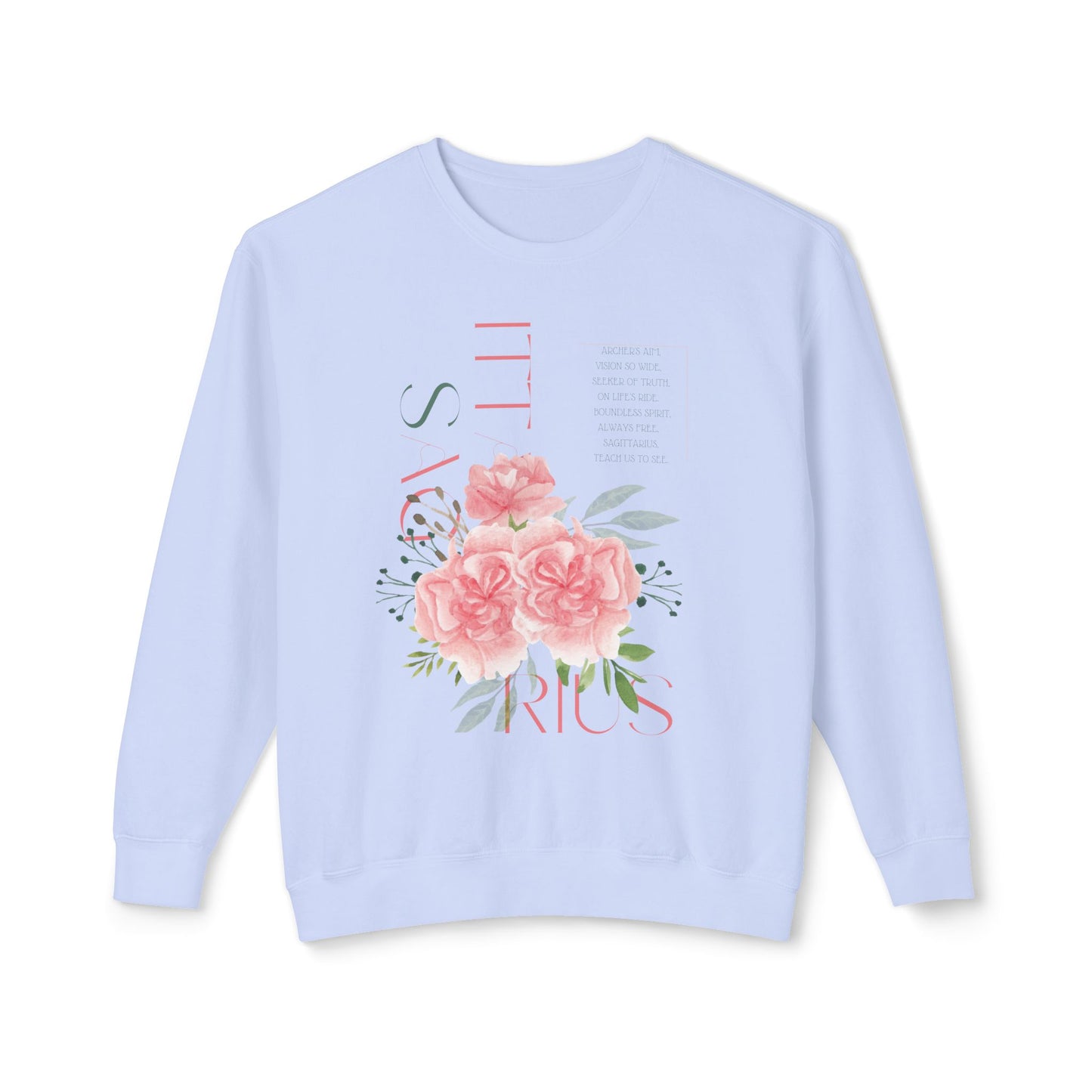 Sagittarius Pink Carnations, Unisex Lightweight Crewneck Sweatshirt