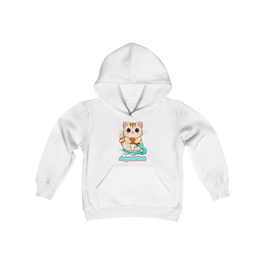 Aquarius Anime Cat, Youth Heavy Blend Hooded Sweatshirt