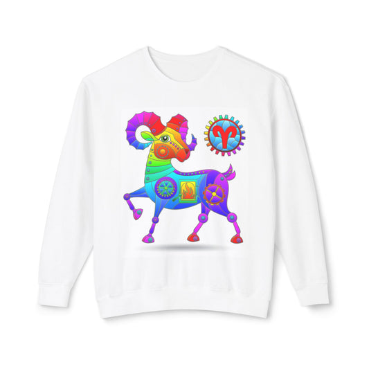 Aries Rainbow Steampunk, Unisex Lightweight Crewneck Sweatshirt