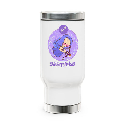 Sagittarius Chibi Archer, Stainless Steel Travel Mug with Handle, 14 oz