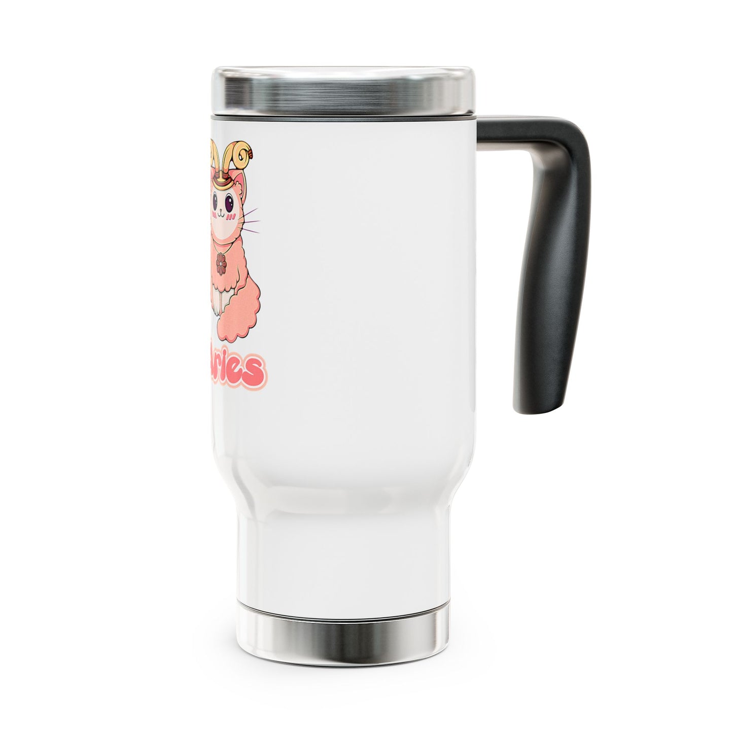 Aries Anime Cat, Stainless Steel Travel Mug with Handle, 14oz