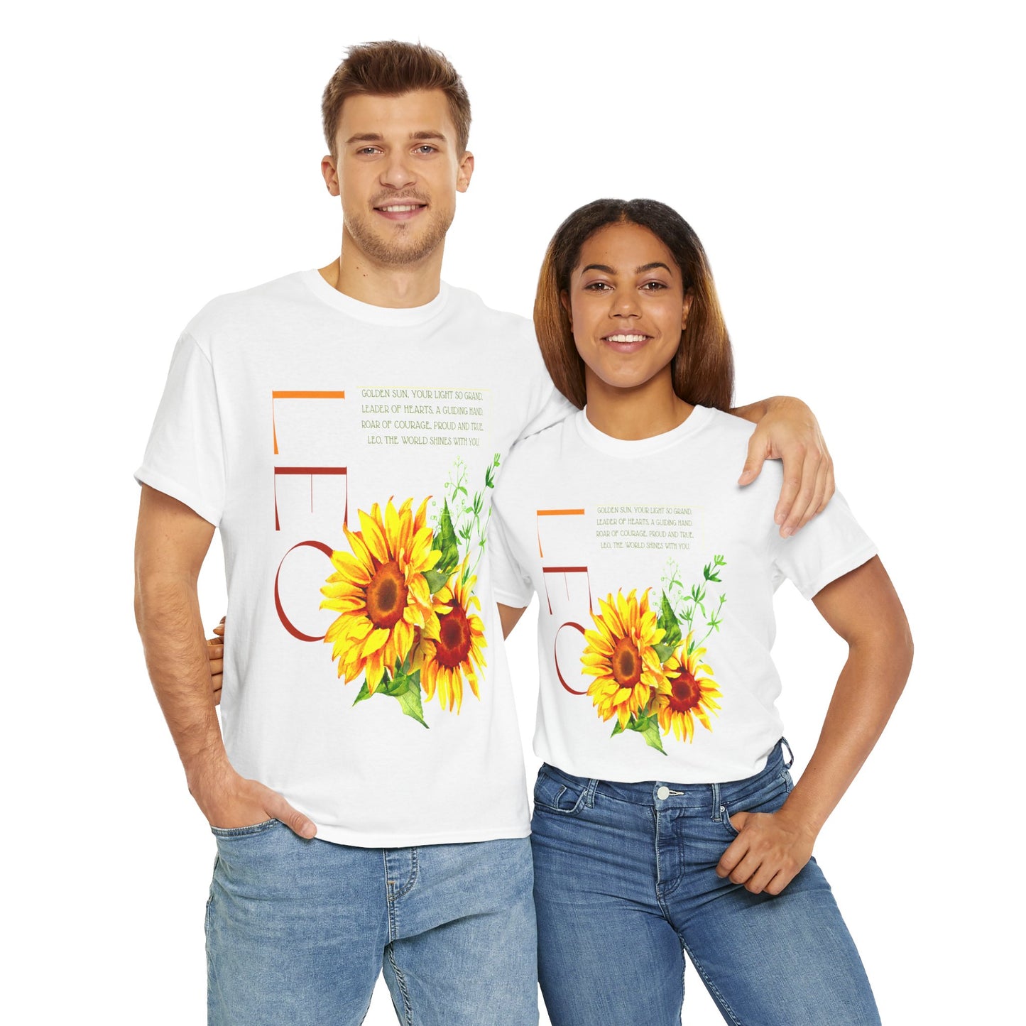 Leo Sunflowers, Unisex Heavy Cotton Tee