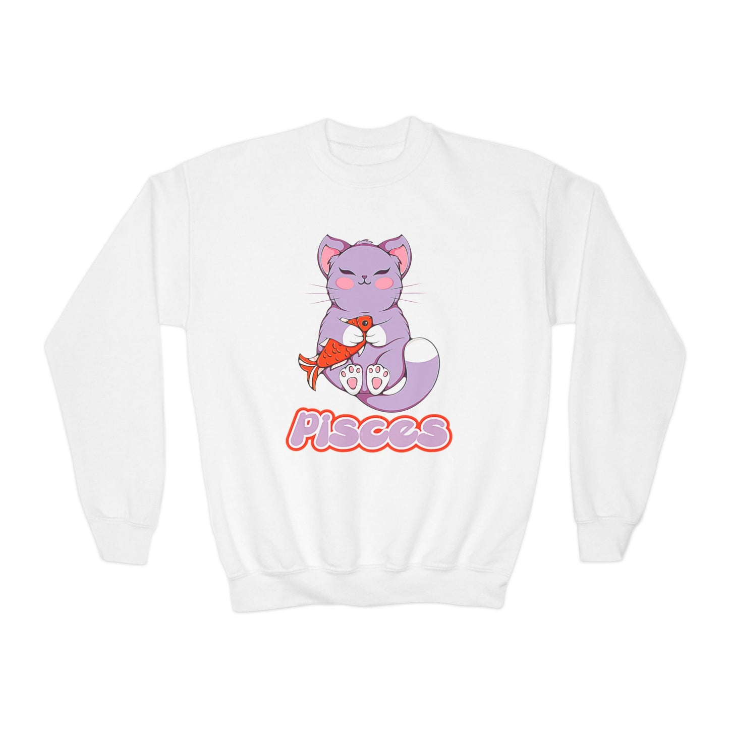 Pisces Anime Cat,Youth Crewneck Sweatshirt