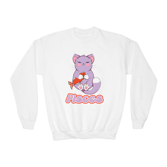 Pisces Anime Cat,Youth Crewneck Sweatshirt