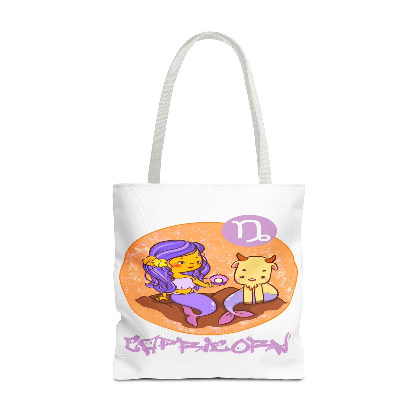 Capricorn Chibi Mermaid & Goat White Tote Bag, 3 Sizes