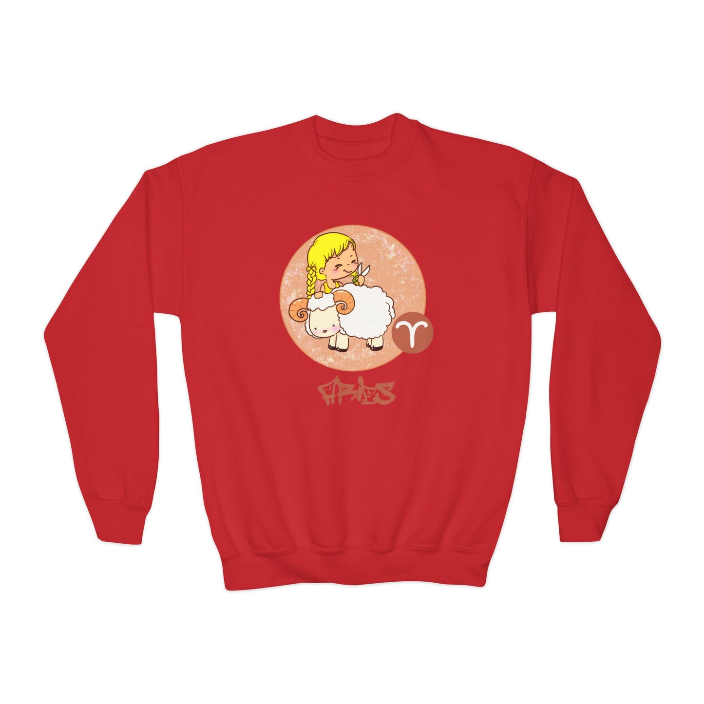 Aries Chibi Girl & Ram, Youth Crewneck Sweatshirt