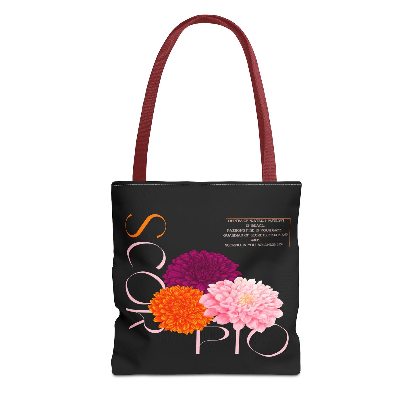 Scorpio Chrysanthemums Black Tote Bag, 3 Sizes