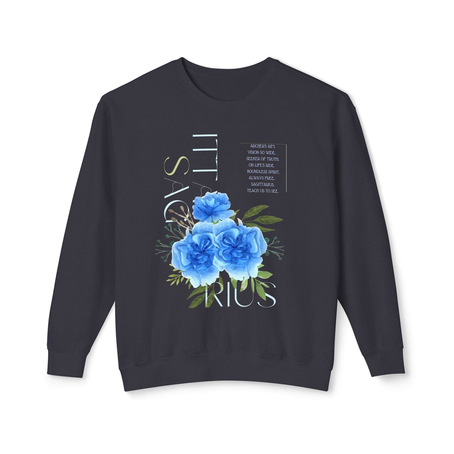 Sagittarius Blue Carnations, Unisex Lightweight Crewneck Sweatshirt