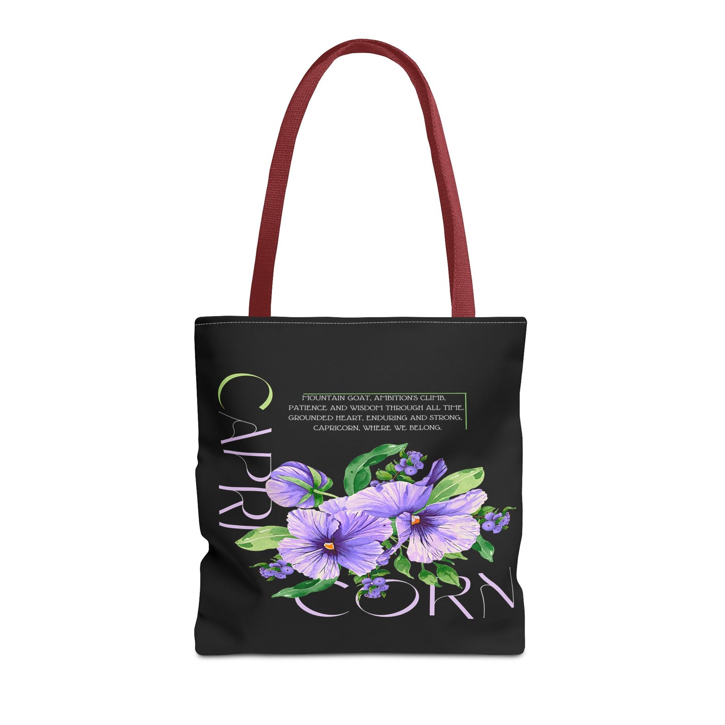 Capricorn Pansies Black Tote Bag, 3 Sizes