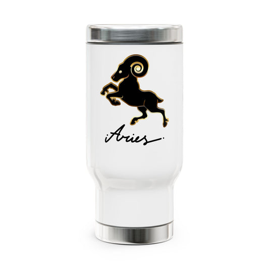 Aries Ram, Stainless Steel Travel Mug with Handle, 14oz