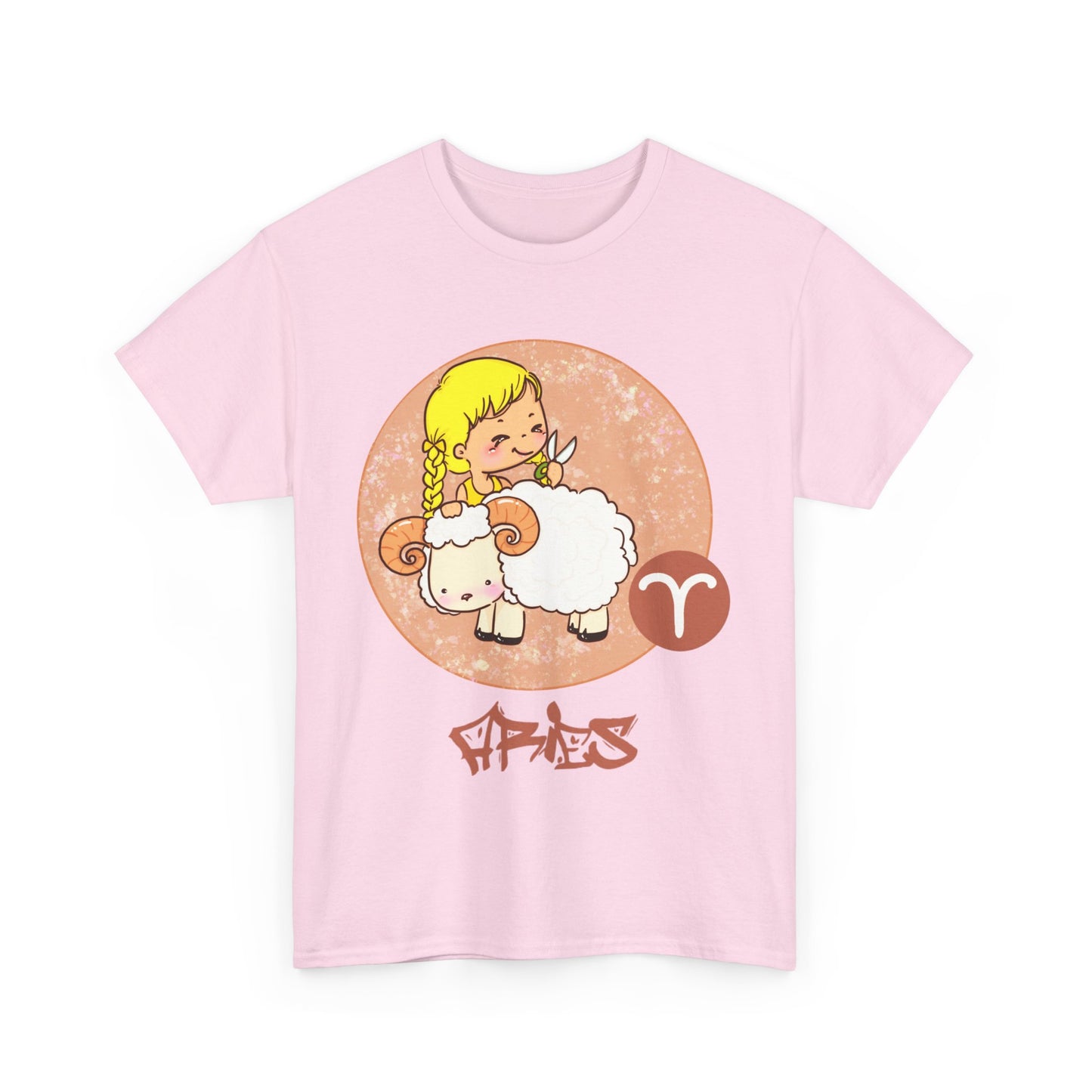 Aries Chibi Girl & Ram, Unisex Heavy Cotton Tee