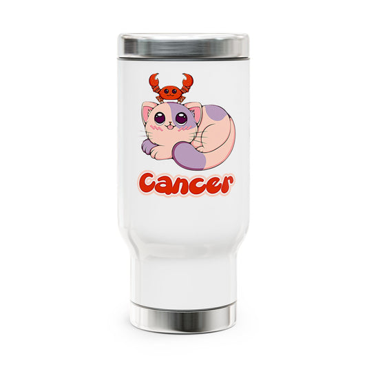 Cancer Anime Cat, Stainless Steel Travel Mug with Handle, 14oz