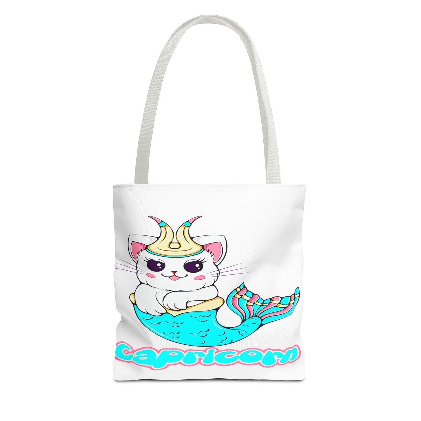 Capricorn Anime Cat White Tote Bag, 3 Sizes