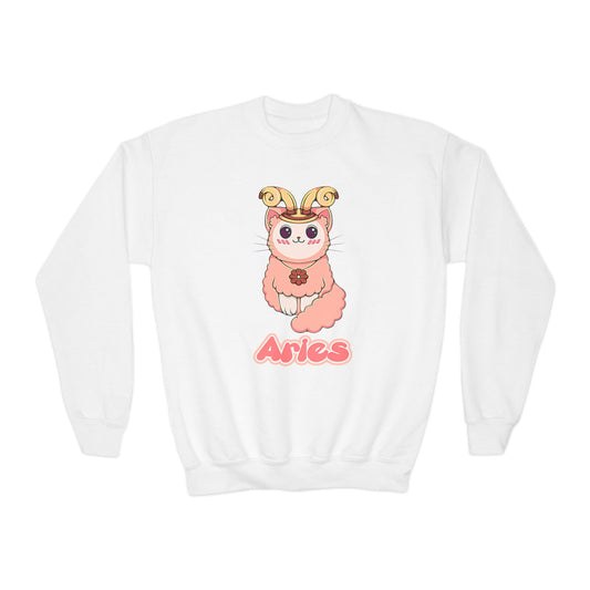 Aries Anime Cat, Youth Crewneck Sweatshirt