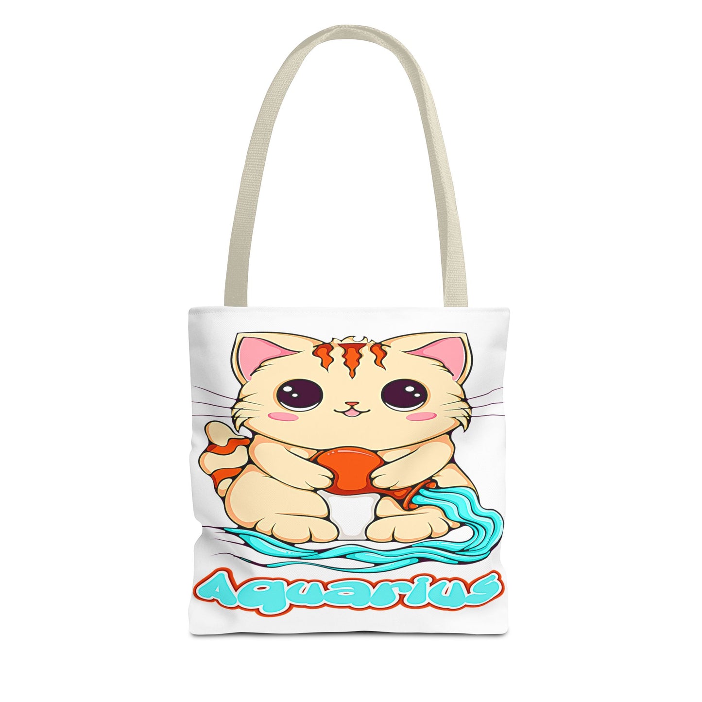 Aquarius Anime Cat White Tote Bag, 3 Sizes