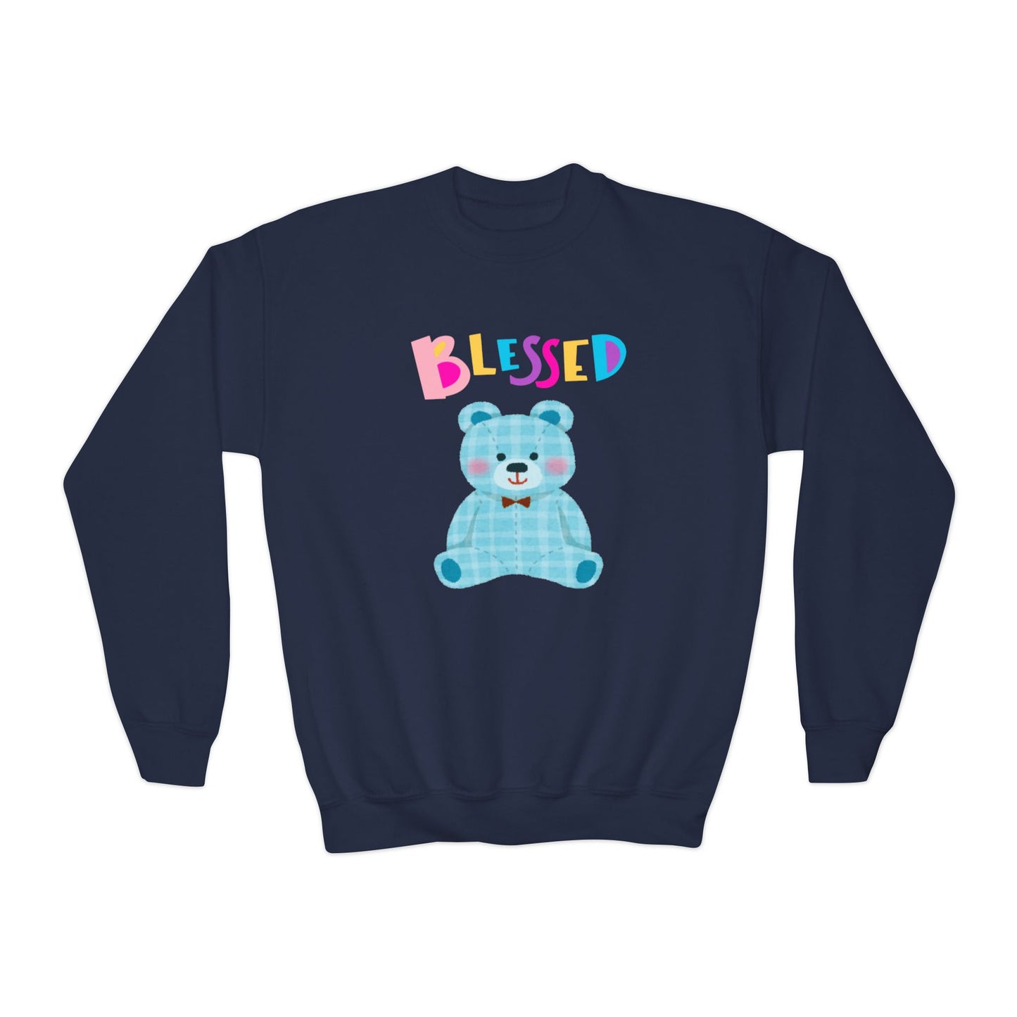 Blessed Blue Teddy Bear, Youth Crewneck Sweatshirt