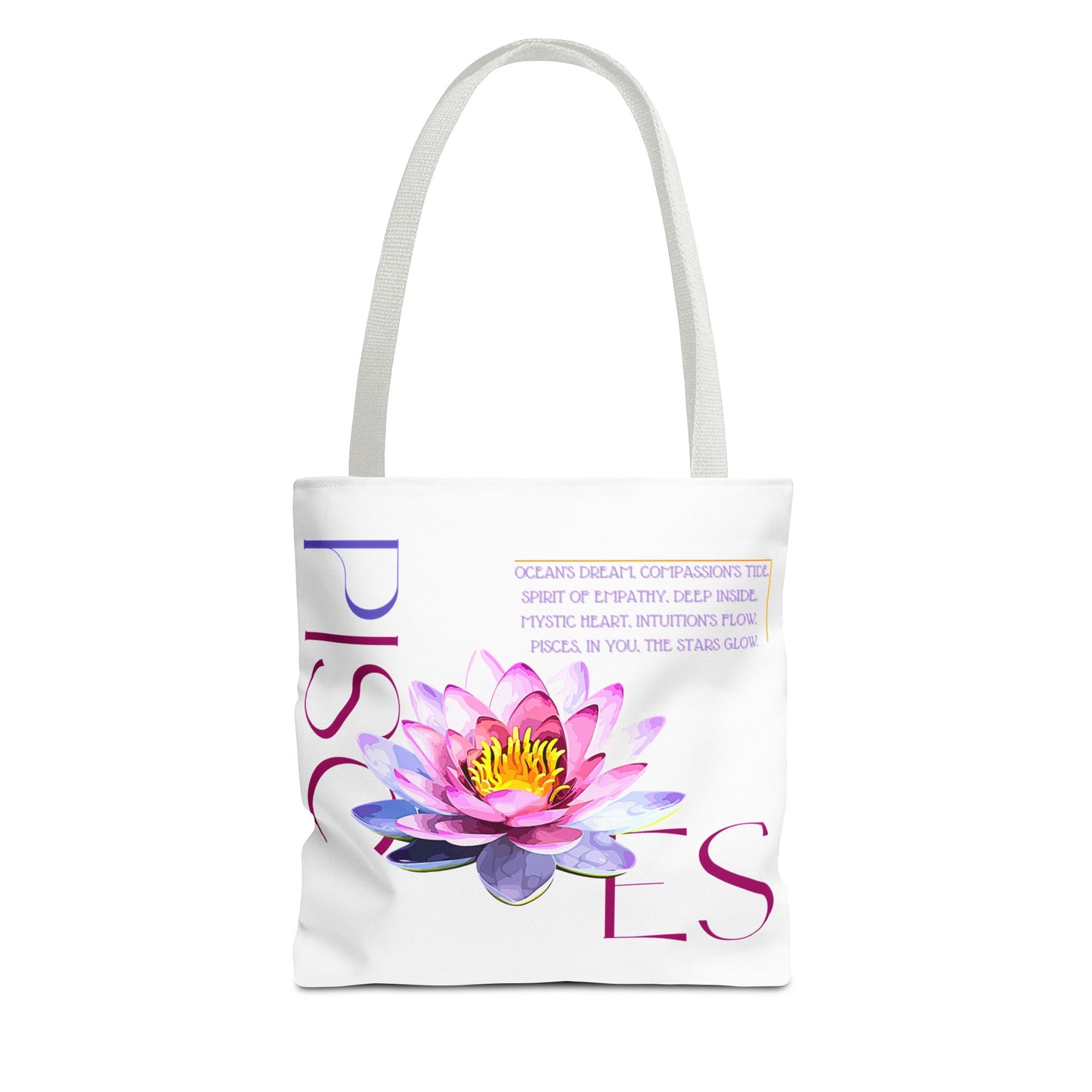 Pisces Lotus Flower White Tote Bag, 3 Sizes