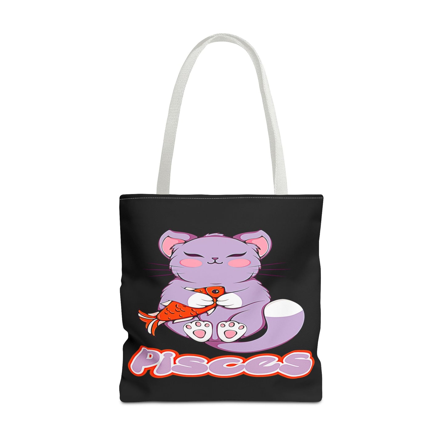 Pisces Anime Cat Black Tote Bag, 3 Sizes