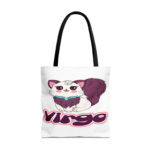 Virgo Anime Cat White Tote Bag, 3 Sizes