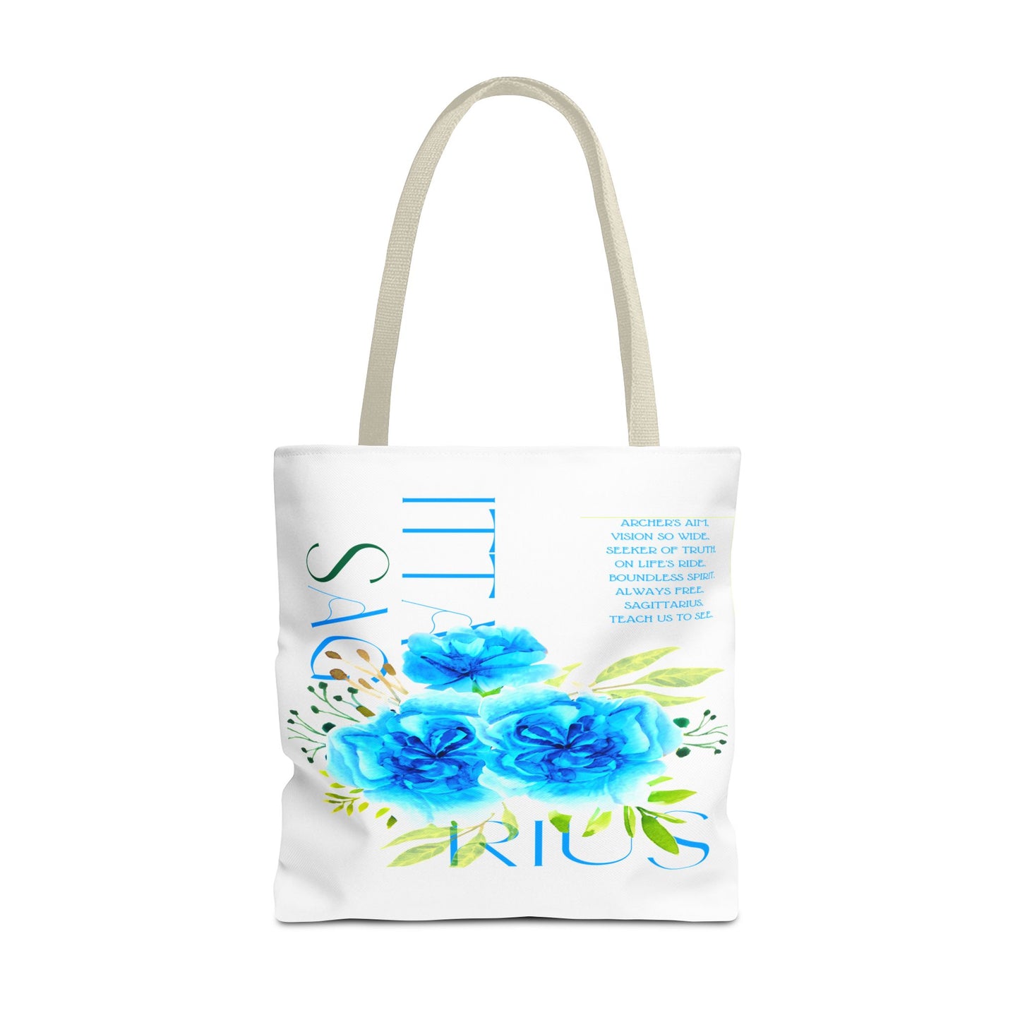 Sagittarius Blue Carnations White Tote Bag, 3 Sizes