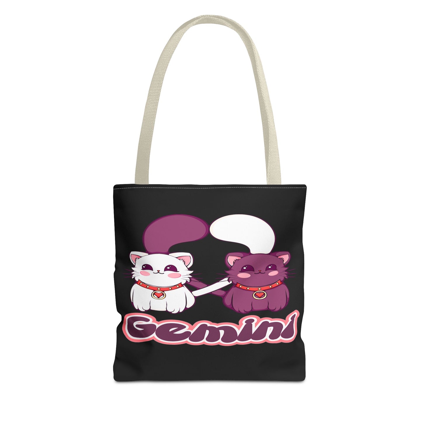 Gemini Anime Cats Black Tote Bag, 3 Sizes