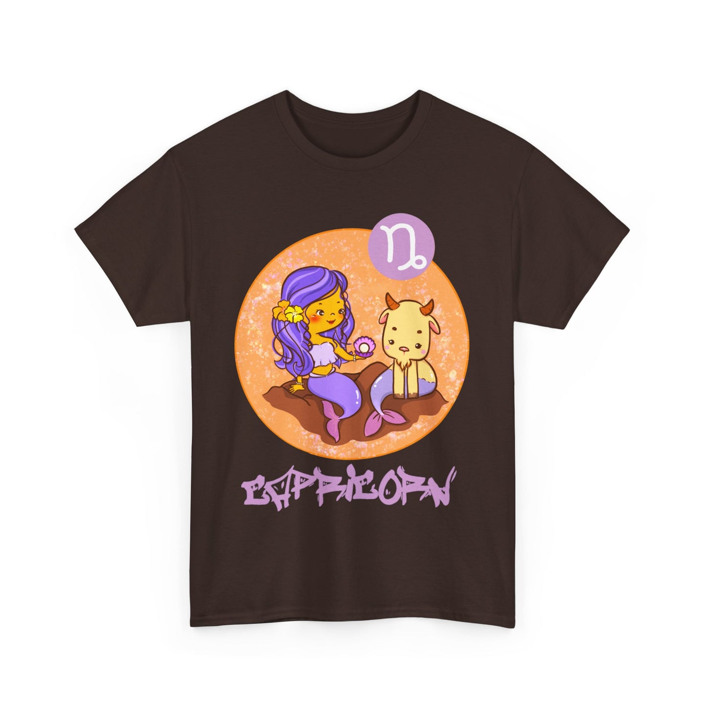 Capricorn Mermaid Chibi Girl & Goat, Unisex Heavy Cotton Tee