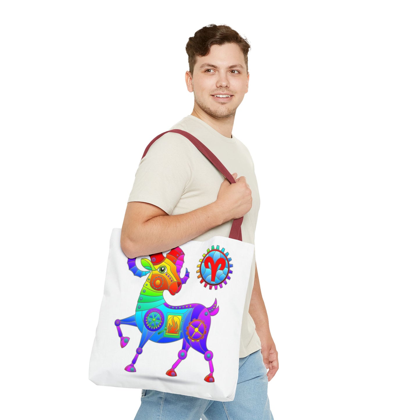 Aries Rainbow Steampunk, White Tote Bag