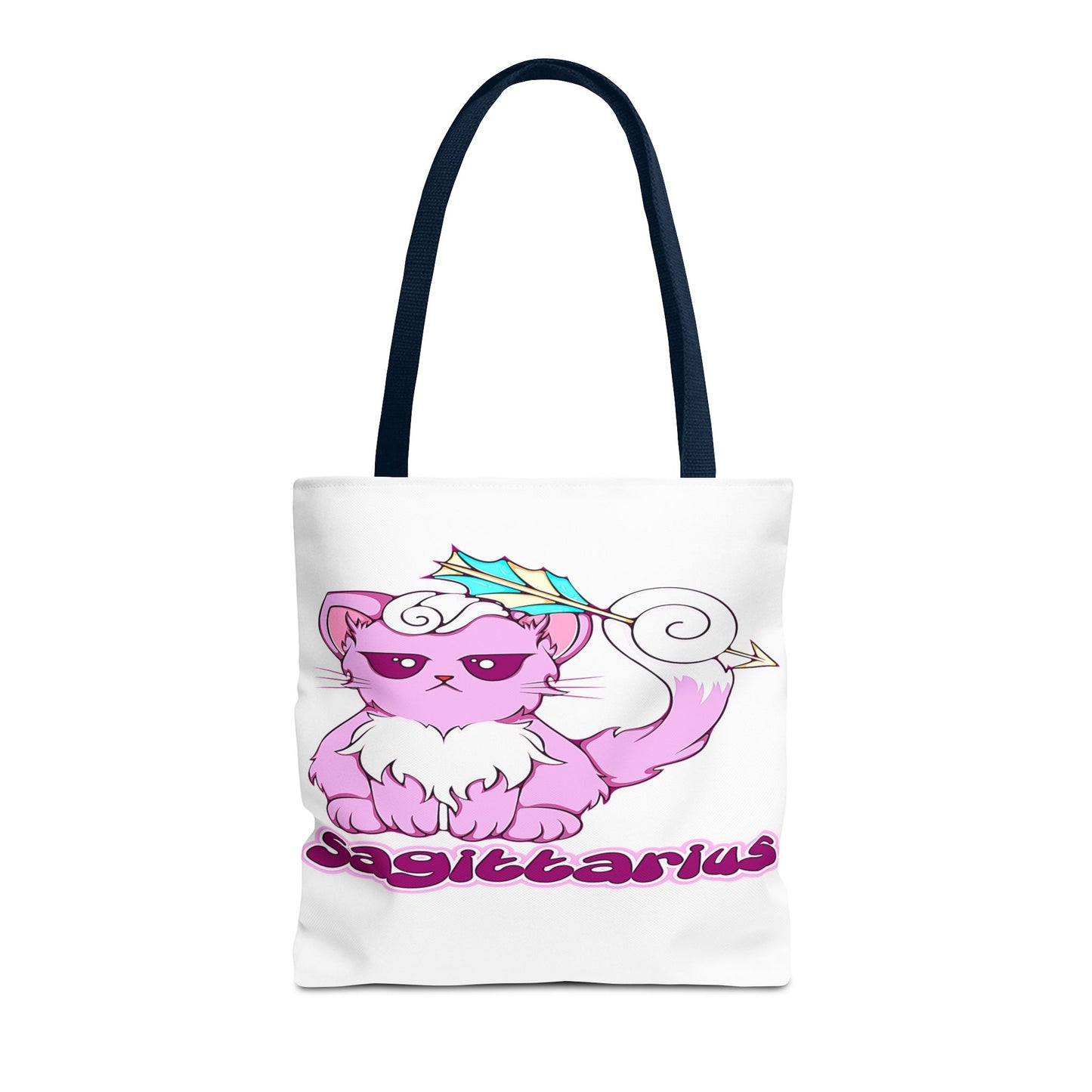 Sagittarius Anime Cat White Tote Bag, 3 Sizes