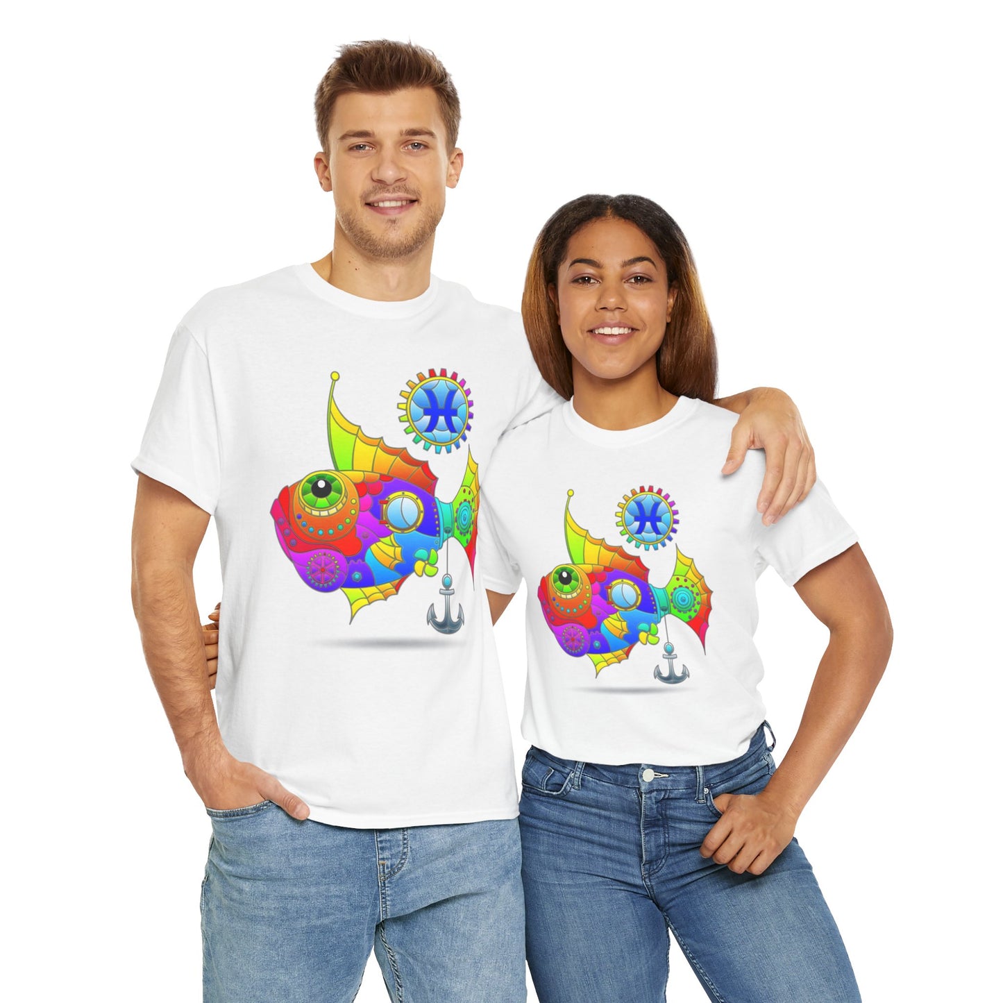 Pisces Rainbow Steampunk, Unisex Heavy Cotton Tee