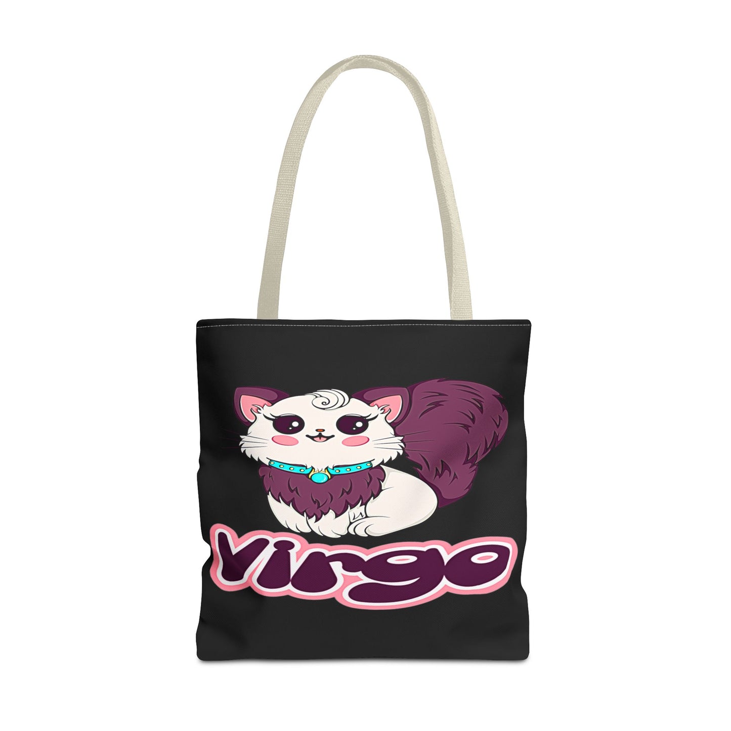 Virgo Anime Cat Black Tote Bag, 3 Sizes