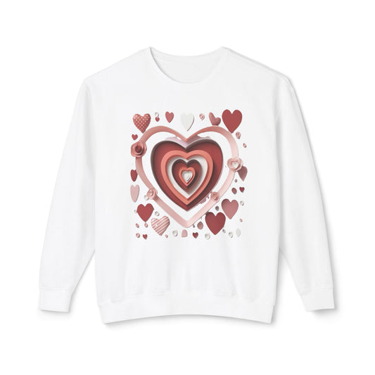 3D Love Hearts, Unisex Lightweight Crewneck Sweatshirt